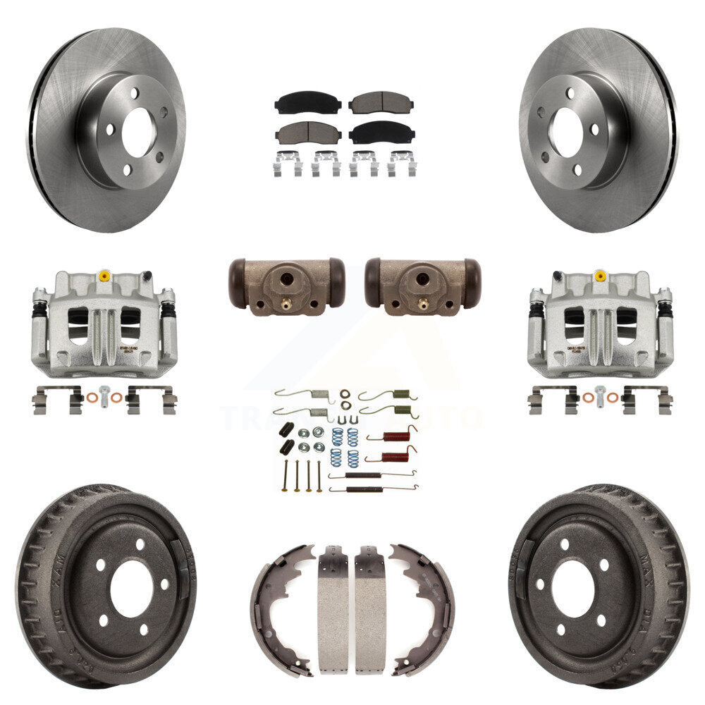 Front Rear Brake Caliper Rotors Drum Ceramic Pad Shoe Cylinder & Hardware Kit (11Pc) For KC8-100902C