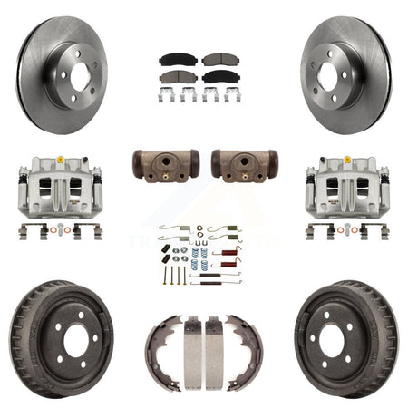 Front Rear Brake Caliper Rotors Drum Ceramic Pad Shoe Cylinder & Hardware Kit (11Pc) For KC8-100902C