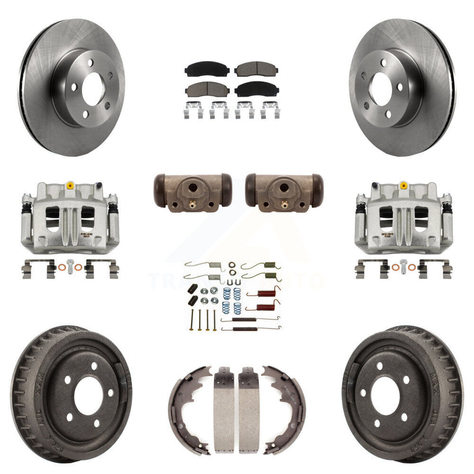 Front Rear Brake Caliper Rotors Drum Ceramic Pad Shoe Cylinder & Hardware Kit (11Pc) For KC8-100902C