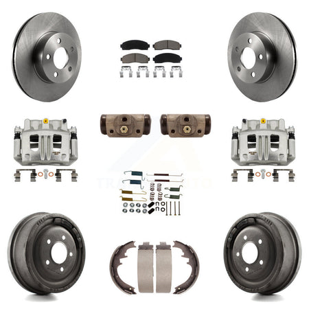 Front Rear Brake Caliper Rotors Drum Ceramic Pad Shoe Cylinder & Hardware Kit (11Pc) For KC8-100903C