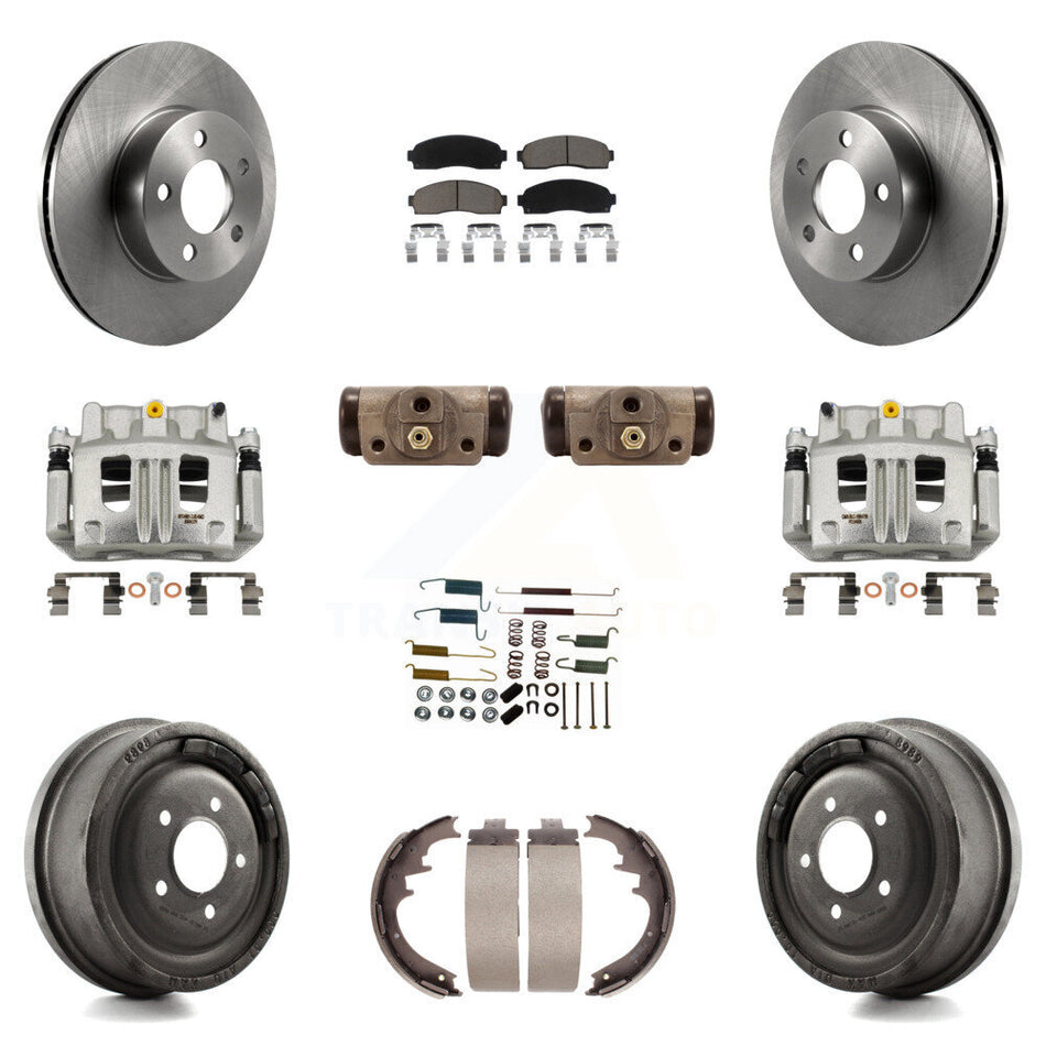 Front Rear Brake Caliper Rotors Drum Ceramic Pad Shoe Cylinder & Hardware Kit (11Pc) For KC8-100903C