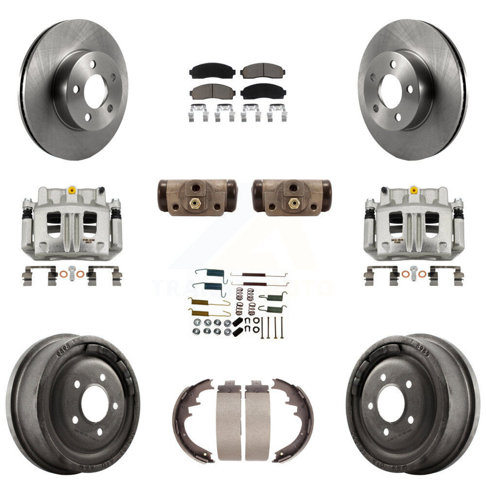 Front Rear Brake Caliper Rotors Drum Ceramic Pad Shoe Cylinder & Hardware Kit (11Pc) For KC8-100903C