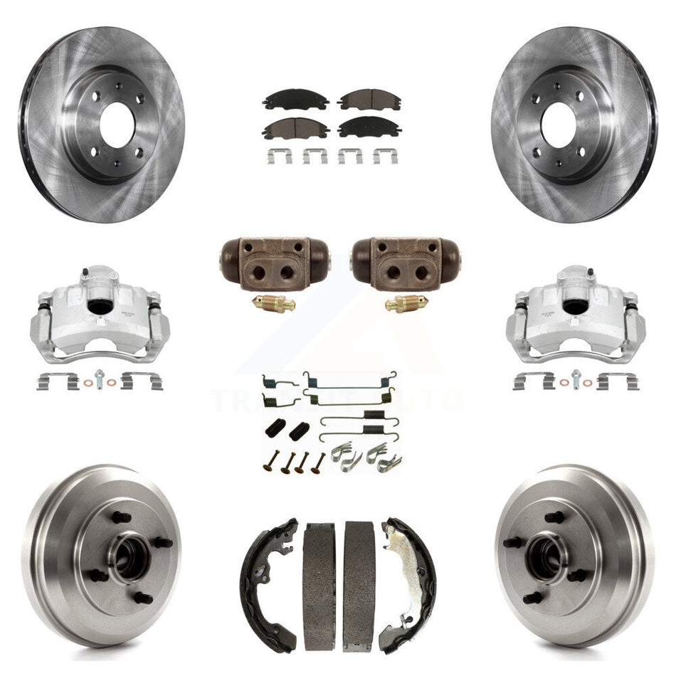 Front Rear Brake Caliper Rotors Drum Ceramic Pad Shoe Cylinder & Hardware Kit (11Pc) For KC8-100904C