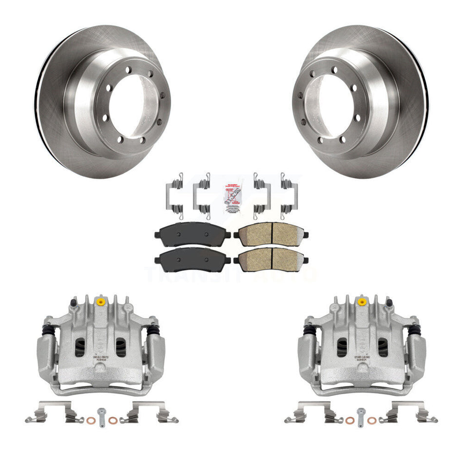 Rear Disc Brake Caliper Rotors And Semi-Metallic Pads Kit For Ford F-350 Super Duty KC8-100904N