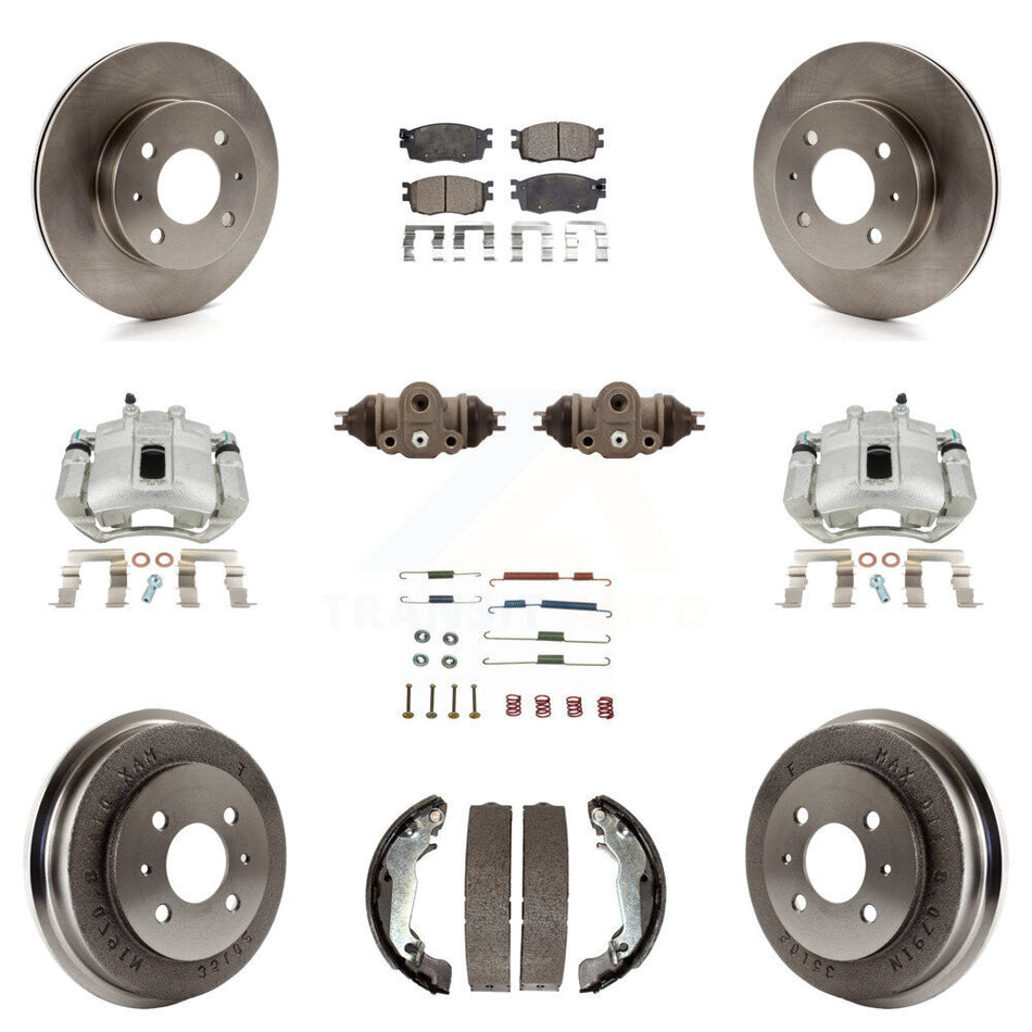 Front Rear Disc Brake Caliper Rotors Drums Semi-Metallic Pads Shoes Wheel Cylinders And Hardware Kit (11Pc) For 2006 Hyundai Accent Hatchback To 09 30 05 KC8-100904P