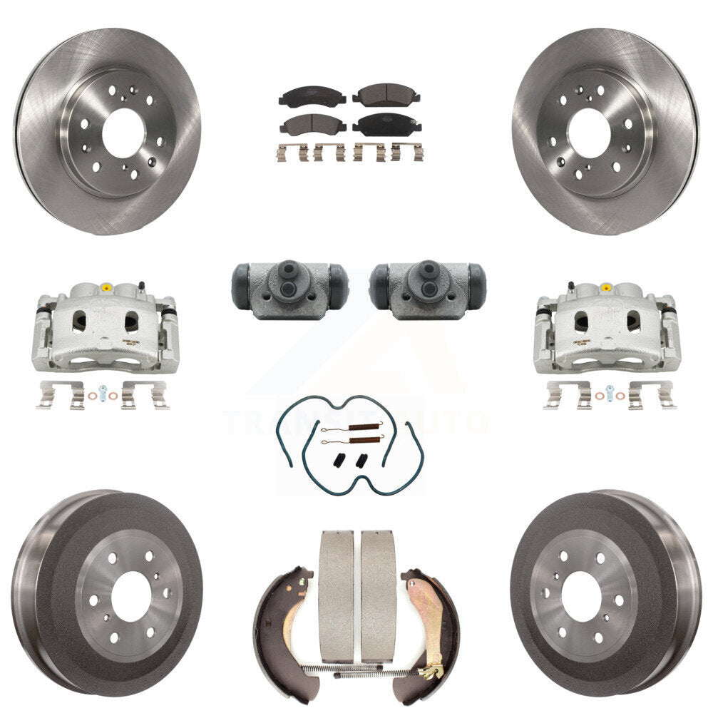 Front Rear Brake Caliper Rotors Drum Ceramic Pad Shoe Cylinder & Hardware Kit (11Pc) For KC8-100904T