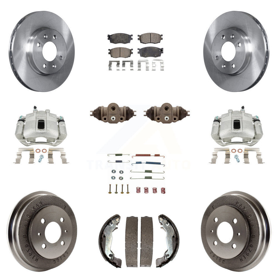 Front Rear Disc Brake Caliper Rotors Drums Semi-Metallic Pads Shoes Wheel Cylinders And Hardware Kit (11Pc) For 2006 Hyundai Accent Sedan To 09 30 05 KC8-100905P