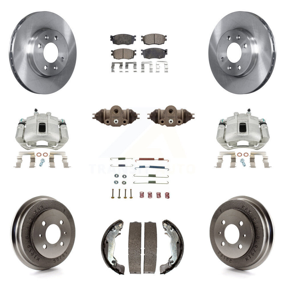 Front Rear Disc Brake Caliper Rotors Drums Semi-Metallic Pads Shoes Wheel Cylinders And Hardware Kit (11Pc) For 2006 Hyundai Accent Sedan To 09 30 05 KC8-100905P