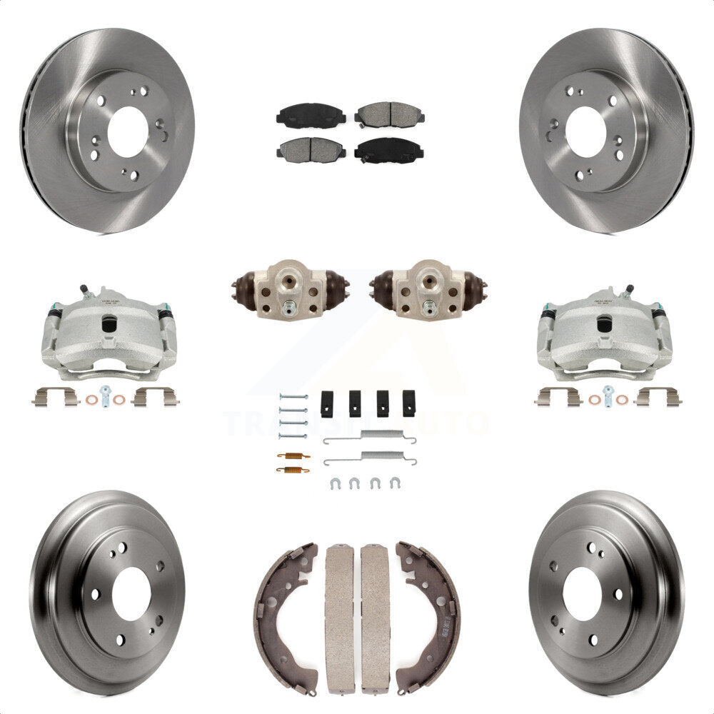 Front Rear Disc Brake Caliper Rotors Drums Semi-Metallic Pads Shoes Wheel Cylinders And Hardware Kit (11Pc) For Honda Civic KC8-100905S by Transit Auto