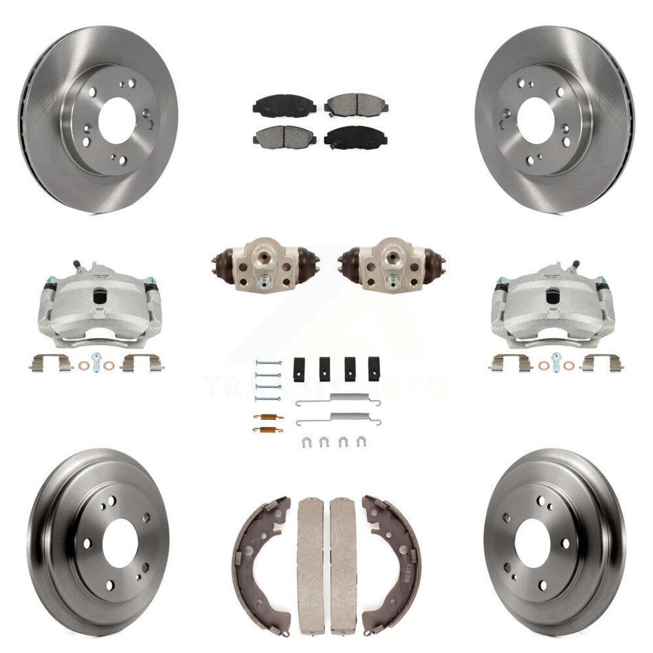 Front Rear Disc Brake Caliper Rotors Drums Semi-Metallic Pads Shoes Wheel Cylinders And Hardware Kit (11Pc) For Honda Civic KC8-100905S