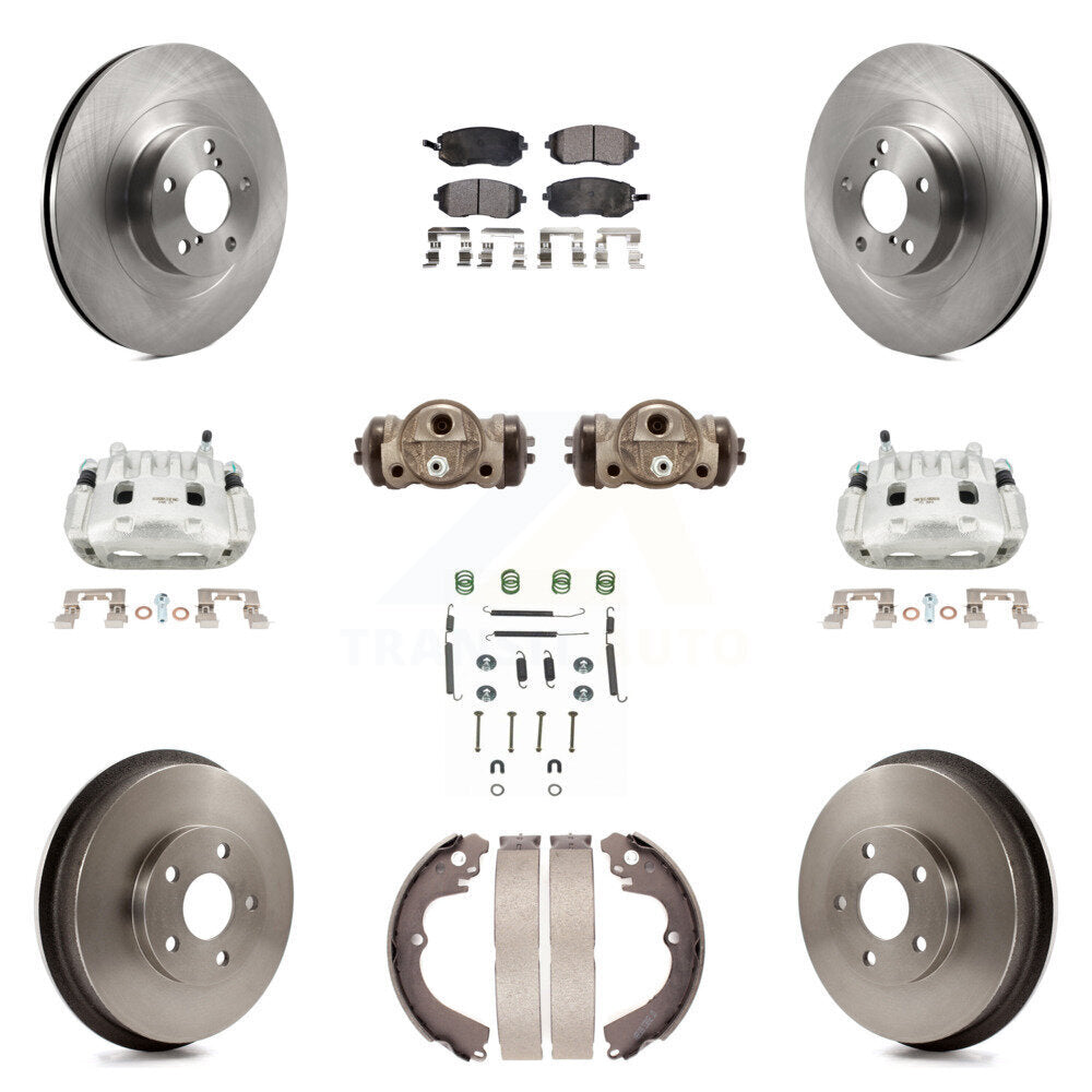 Front Rear Brake Caliper Rotors Drum Ceramic Pad Shoe Cylinder & Hardware Kit (11Pc) For KC8-100905T
