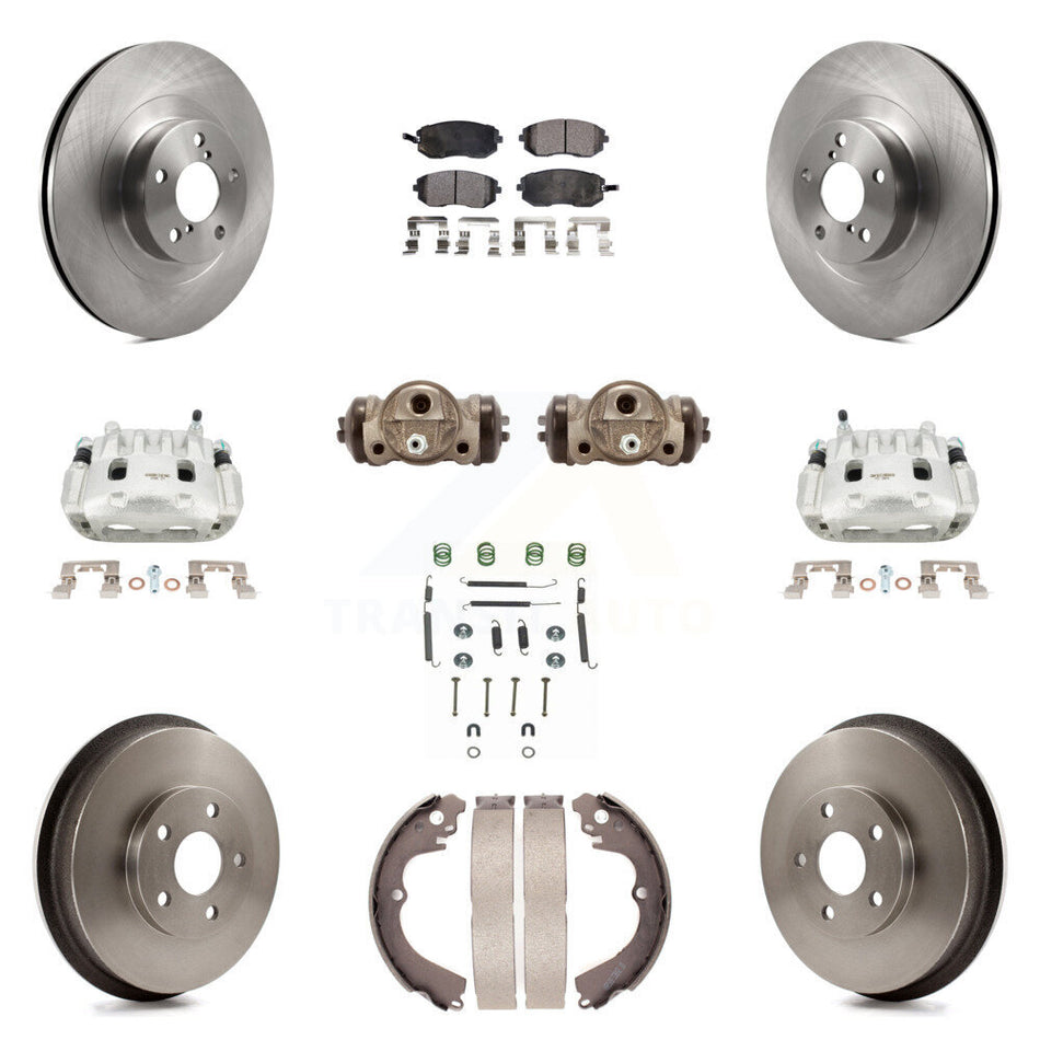 Front Rear Brake Caliper Rotors Drum Ceramic Pad Shoe Cylinder & Hardware Kit (11Pc) For KC8-100905T