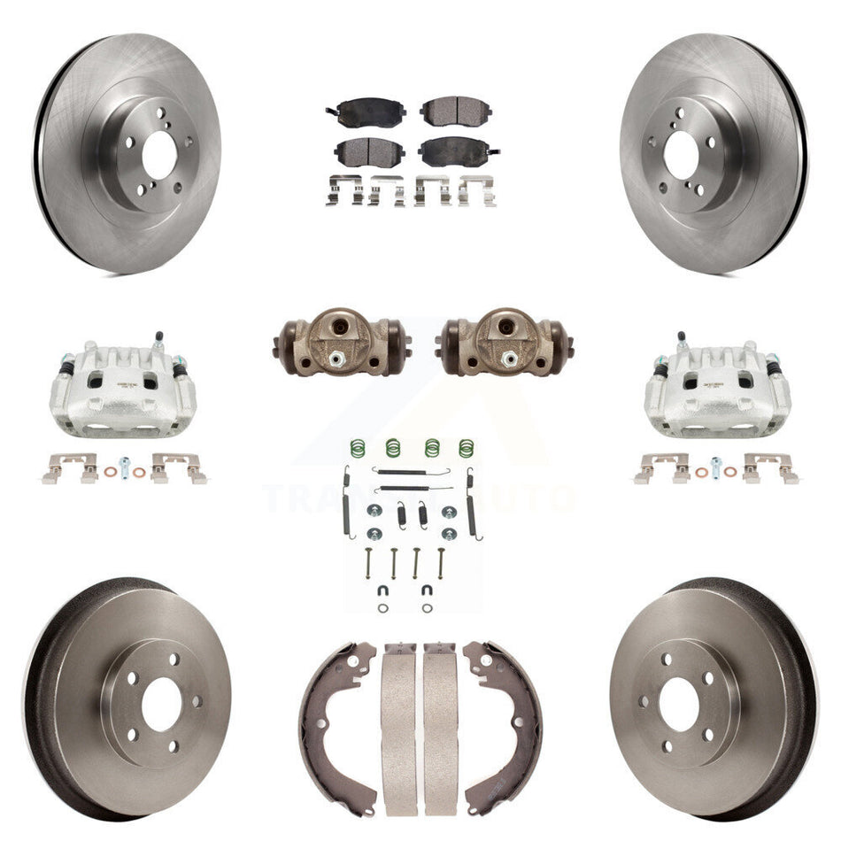 Front Rear Brake Caliper Rotors Drum Ceramic Pad Shoe Cylinder & Hardware Kit (11Pc) For KC8-100905T