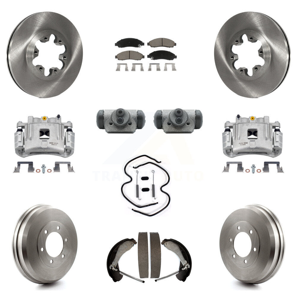 Front Rear Brake Caliper Rotors Drum Ceramic Pad Shoe Cylinder & Hardware Kit (11Pc) For KC8-100906C