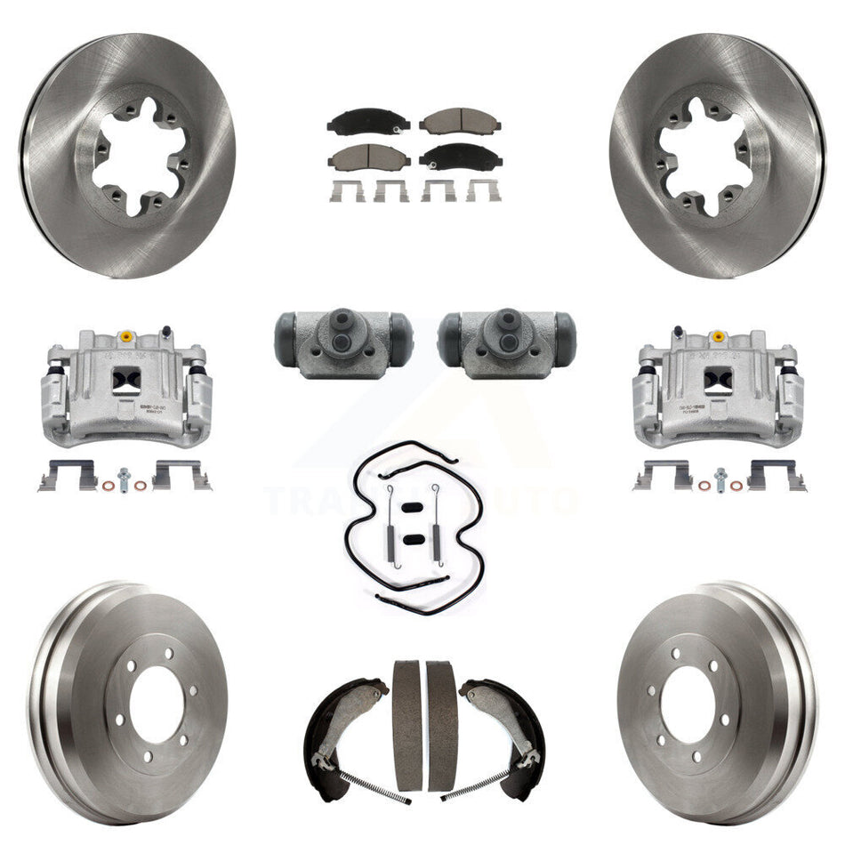 Front Rear Brake Caliper Rotors Drum Ceramic Pad Shoe Cylinder & Hardware Kit (11Pc) For KC8-100906C