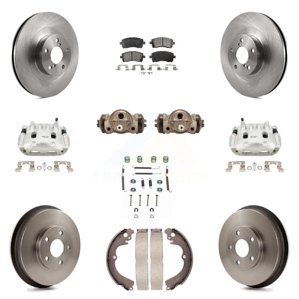 Front Rear Brake Caliper Rotors Drum Ceramic Pad Shoe Cylinder & Hardware Kit (11Pc) For KC8-100906T