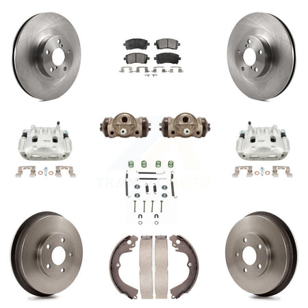 Front Rear Brake Caliper Rotors Drum Ceramic Pad Shoe Cylinder & Hardware Kit (11Pc) For KC8-100906T