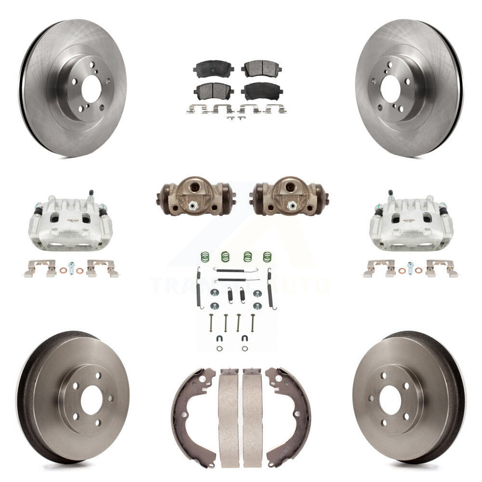 Front Rear Brake Caliper Rotors Drum Ceramic Pad Shoe Cylinder & Hardware Kit (11Pc) For KC8-100906T