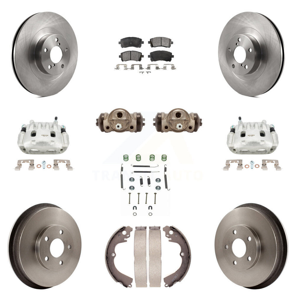 Front Rear Brake Caliper Rotors Drum Ceramic Pad Shoe Cylinder & Hardware Kit (11Pc) For KC8-100906T