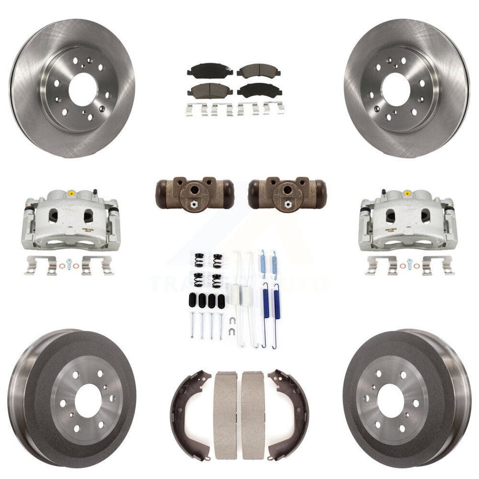 Front Rear Brake Caliper Rotors Drum Ceramic Pad Shoe Cylinder & Hardware Kit (11Pc) For KC8-100907C