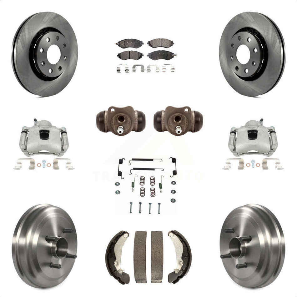 Front Rear Disc Brake Caliper Rotors Drums Semi-Metallic Pads Shoes Wheel Cylinders And Hardware Kit (11Pc) For Chevrolet Aveo Aveo5 Pontiac G3 Wave Wave5 With Hub Assembly KC8-100907P by Transit Auto