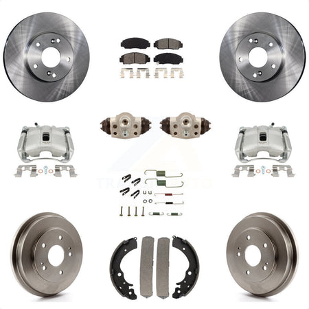 Front Rear Disc Brake Caliper Rotors Drums Semi-Metallic Pads Shoes Wheel Cylinders And Hardware Kit (11Pc) For Honda Civic GX with 1.8L KC8-100907S by Transit Auto