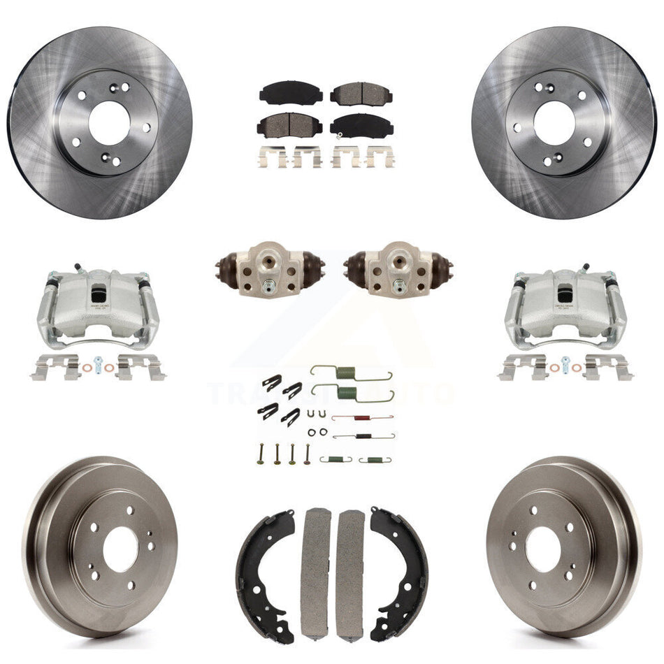 Front Rear Disc Brake Caliper Rotors Drums Semi-Metallic Pads Shoes Wheel Cylinders And Hardware Kit (11Pc) For Honda Civic GX with 1.8L KC8-100907S