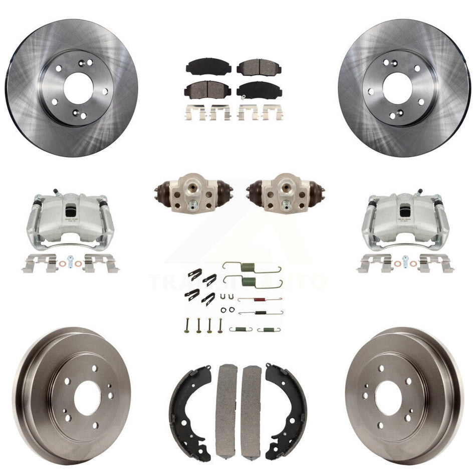 Front Rear Disc Brake Caliper Rotors Drums Semi-Metallic Pads Shoes Wheel Cylinders And Hardware Kit (11Pc) For Honda Civic GX with 1.8L KC8-100907S