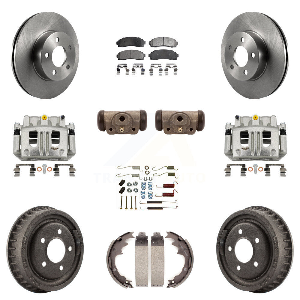 Front Rear Brake Caliper Rotors Drum Ceramic Pad Shoe Cylinder & Hardware Kit (11Pc) For KC8-100907T