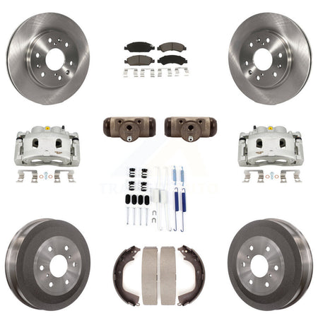 Front Rear Brake Caliper Rotors Drum Ceramic Pad Shoe Cylinder & Hardware Kit (11Pc) For KC8-100908C