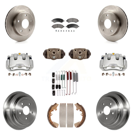 Front Rear Brake Caliper Rotor Drum Semi-Metallic Pad Shoe Cylinder Kit (11Pc) For Dodge KC8-100908P