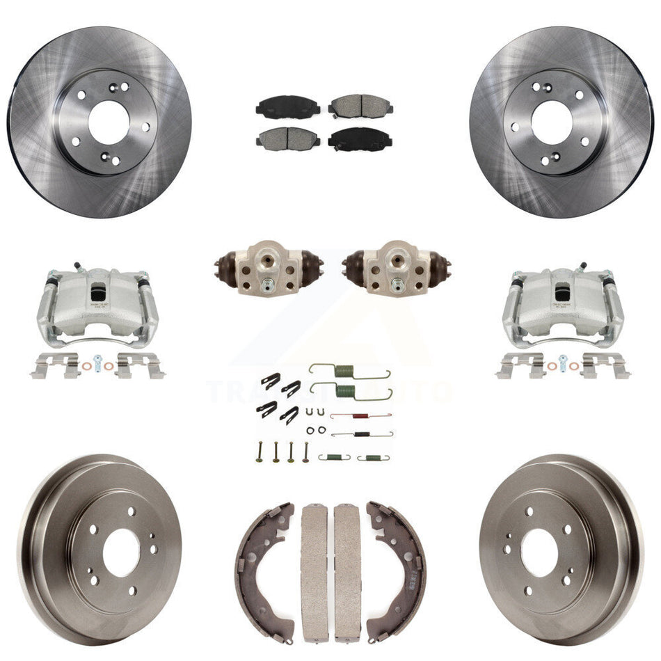 Front Rear Disc Brake Caliper Rotors Drums Semi-Metallic Pads Shoes Wheel Cylinders And Hardware Kit (11Pc) For 2011 Honda Civic GX with 1.8L KC8-100908S