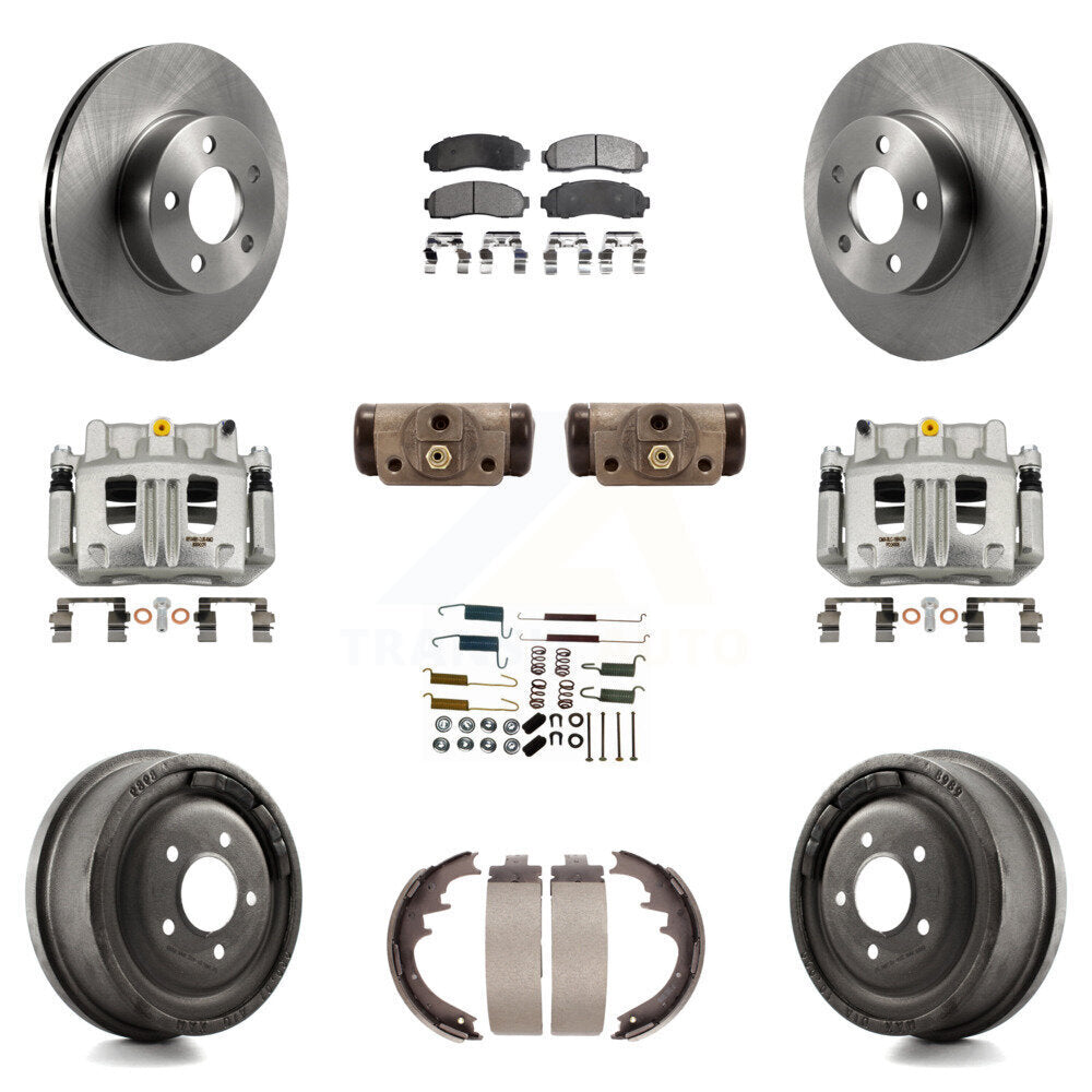 Front Rear Brake Caliper Rotors Drum Ceramic Pad Shoe Cylinder & Hardware Kit (11Pc) For KC8-100908T