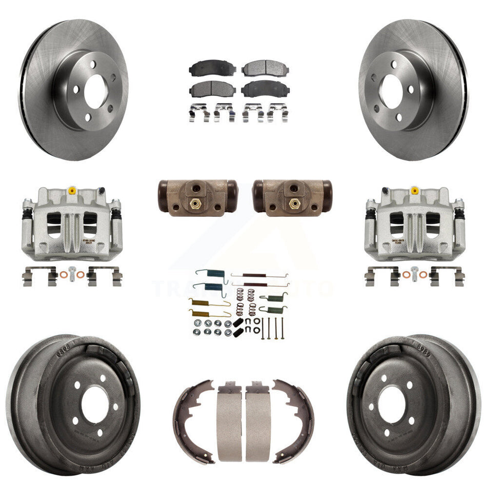 Front Rear Brake Caliper Rotors Drum Ceramic Pad Shoe Cylinder & Hardware Kit (11Pc) For KC8-100908T
