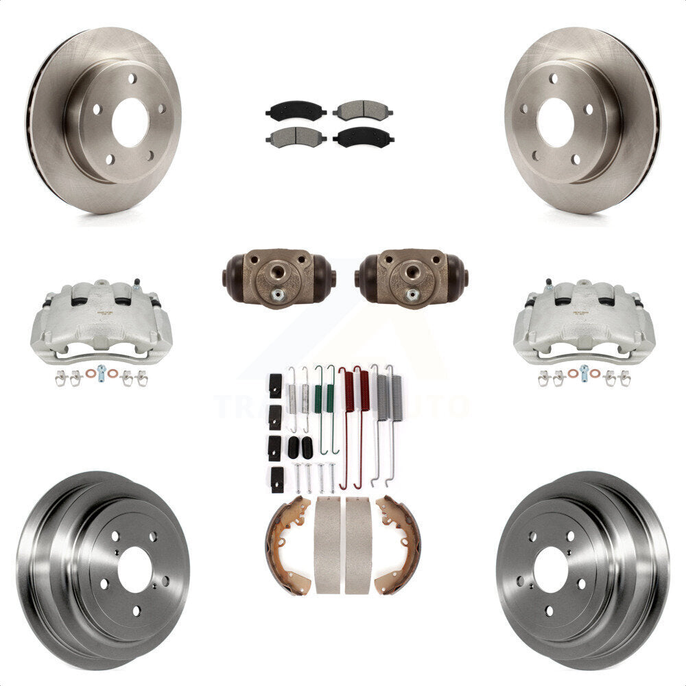 Front Rear Disc Brake Caliper Rotors Drums Semi-Metallic Pads Shoes Wheel Cylinders And Hardware Kit (11Pc) For Dodge Dakota Mitsubishi Raider KC8-100909S by Transit Auto