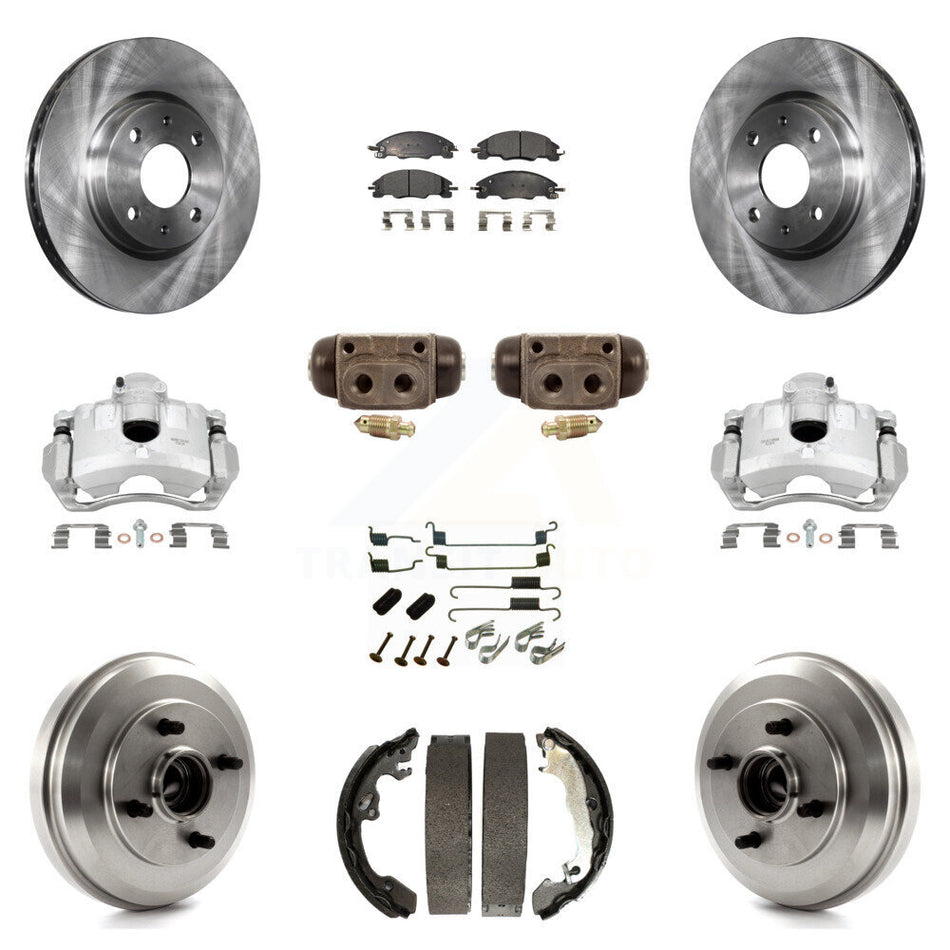 Front Rear Brake Caliper Rotors Drum Ceramic Pad Shoe Cylinder & Hardware Kit (11Pc) For KC8-100909T