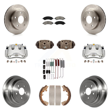 Front Rear Brake Caliper Rotor Drum Semi-Metallic Pad Shoe Cylinder Kit (11Pc) For Dodge KC8-100910S
