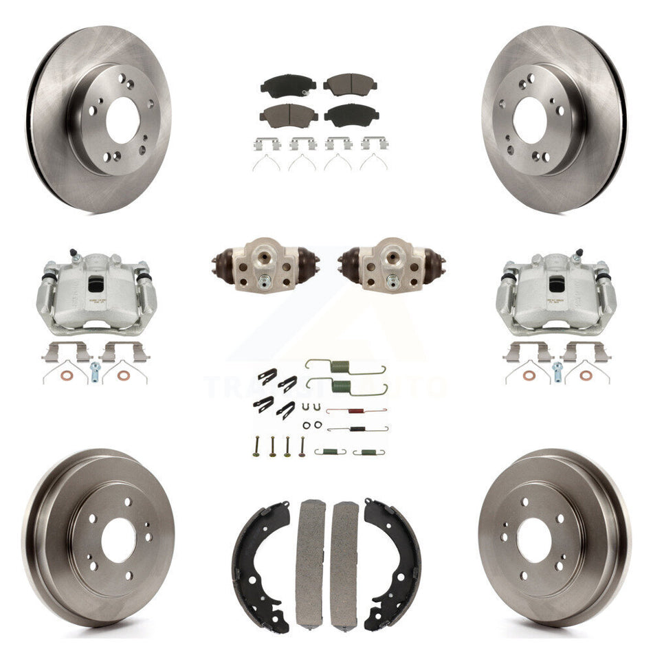 Front Rear Disc Brake Caliper Rotors Drums Ceramic Pads Shoes Wheel Cylinders And Hardware Kit (11Pc) For Honda Civic KC8-100911C
