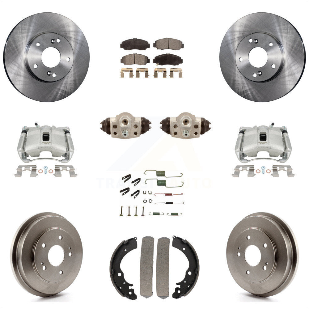 Front Rear Disc Brake Caliper Rotors Drums Semi-Metallic Pads Shoes Wheel Cylinders And Hardware Kit (11Pc) For Honda Civic GX with 1.8L KC8-100911P by Transit Auto