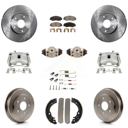 Front Rear Disc Brake Caliper Rotors Drums Semi-Metallic Pads Shoes Wheel Cylinders And Hardware Kit (11Pc) For Honda Civic GX with 1.8L KC8-100911P by Transit Auto