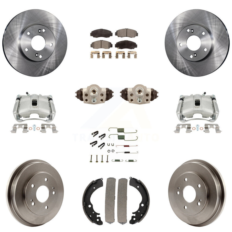 Front Rear Disc Brake Caliper Rotors Drums Semi-Metallic Pads Shoes Wheel Cylinders And Hardware Kit (11Pc) For Honda Civic GX with 1.8L KC8-100911P