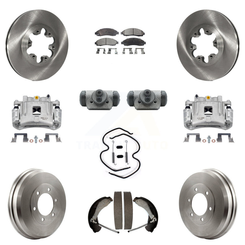 Front Rear Brake Caliper Rotors Drum Ceramic Pad Shoe Cylinder & Hardware Kit (11Pc) For KC8-100911T