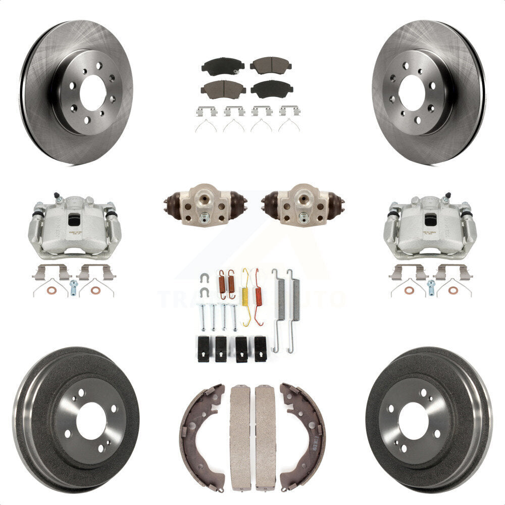 Front Rear Disc Brake Caliper Rotors Drums Ceramic Pads Shoes Wheel Cylinders And Hardware Kit (11Pc) For Honda Fit KC8-100912C by Transit Auto