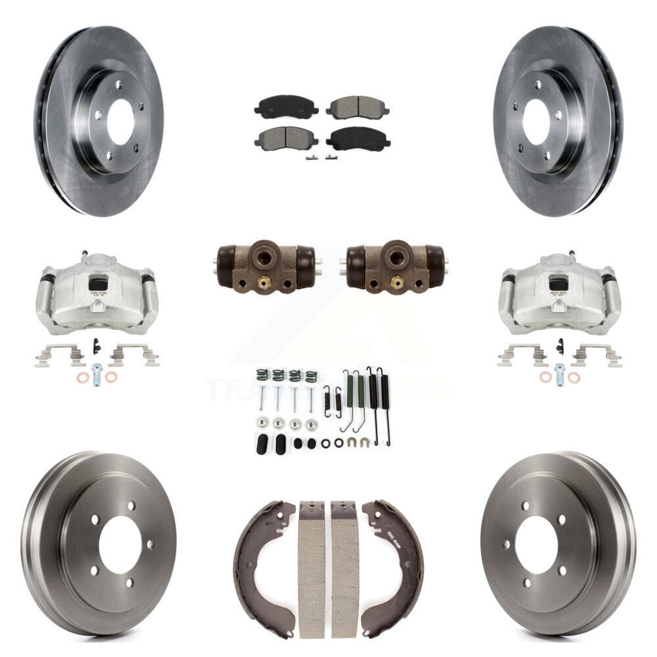 Front Rear Brake Caliper Rotors Drum Semi-Metallic Pad Shoe Cylinder Kit (11Pc) For Jeep KC8-100912S