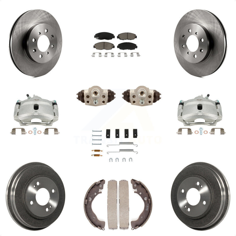 Front Rear Disc Brake Caliper Rotors Drums Ceramic Pads Shoes Wheel Cylinders And Hardware Kit (11Pc) For Honda Insight KC8-100913C by Transit Auto