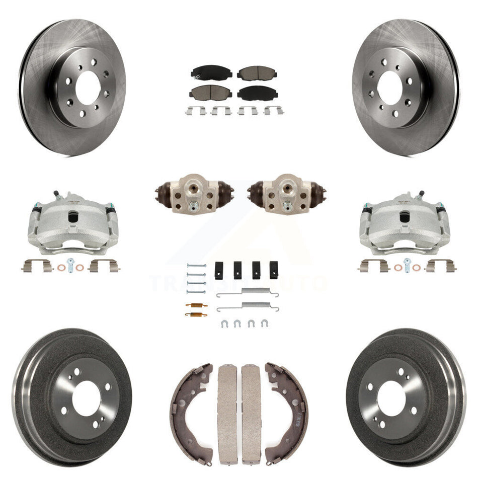 Front Rear Disc Brake Caliper Rotors Drums Ceramic Pads Shoes Wheel Cylinders And Hardware Kit (11Pc) For Honda Insight KC8-100913C