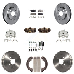 Front Rear Disc Brake Caliper Rotors Drums Semi-Metallic Pads Shoes Wheel Cylinders And Hardware Kit (11Pc) For Nissan Sentra KC8-100913P