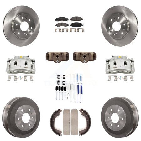 Front Rear Brake Caliper Rotors Drum Ceramic Pad Shoe Cylinder & Hardware Kit (11Pc) For KC8-100913T