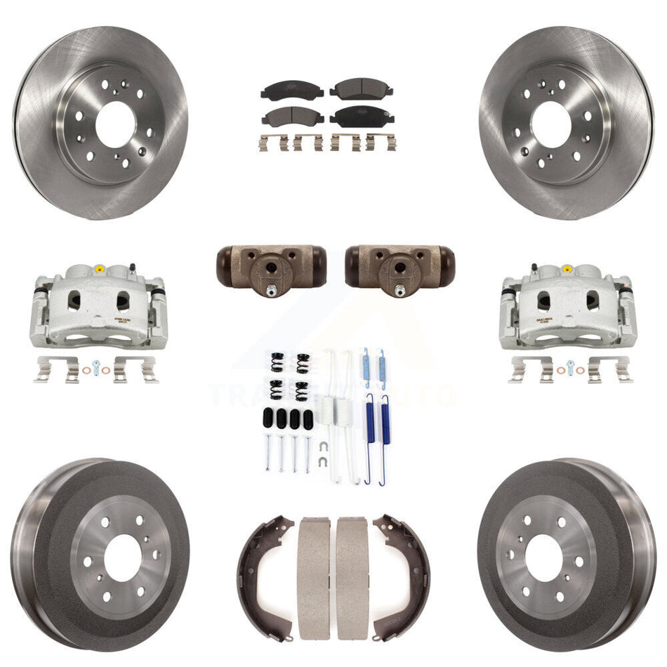 Front Rear Brake Caliper Rotors Drum Ceramic Pad Shoe Cylinder & Hardware Kit (11Pc) For KC8-100913T