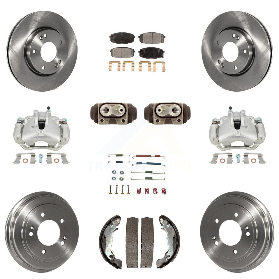 Front Rear Disc Brake Caliper Rotors Drums Semi-Metallic Pads Shoes Wheel Cylinders And Hardware Kit (11Pc) For 2009 Hyundai Elantra Touring with Hatchback KC8-100914P